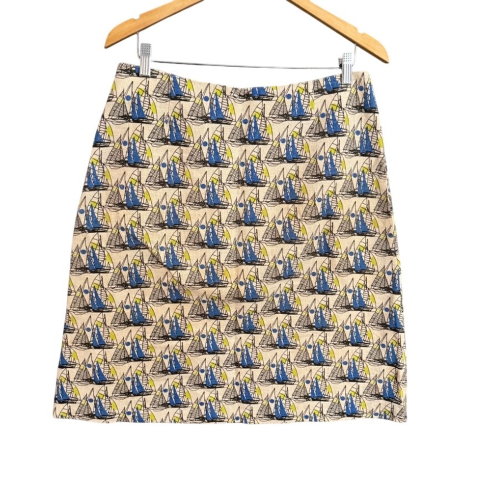 Saltwater Sailboat Print A-Line Mini Skirt Blue Yellow Nautical Made in UK 3